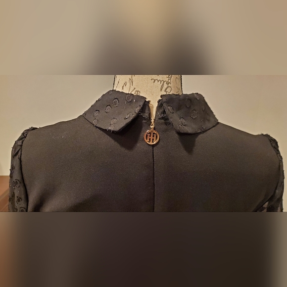 TOMMY HILFIGER  Elegant Black Dress with Sheer Sleeves, Size 8. - Picture 5 of 11